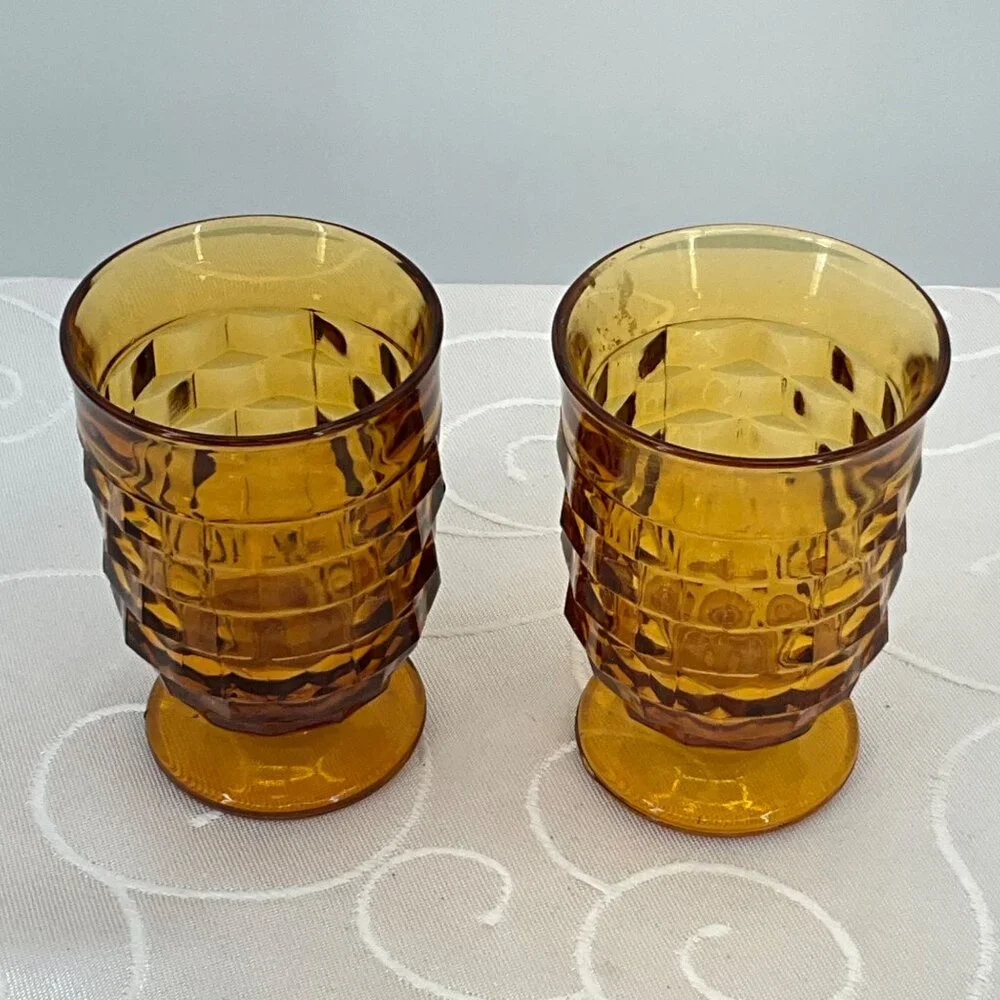 Whitehall Cubist Glass Juice Goblets Set Of 2 Textured Pattern 4 Inches Tall Col